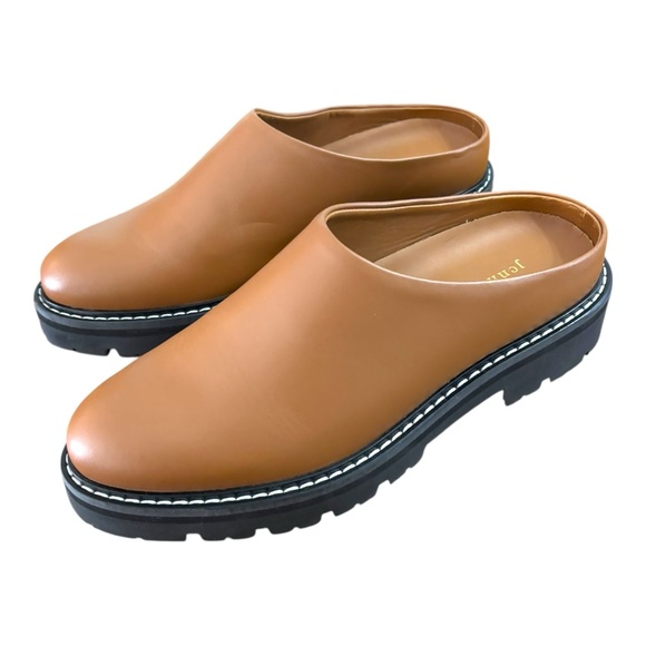 Jenni Kayne Leather Lug Mule Shoes Womens Size 7 Tan Brown Clog Slip On EU 37 - Picture 2 of 13